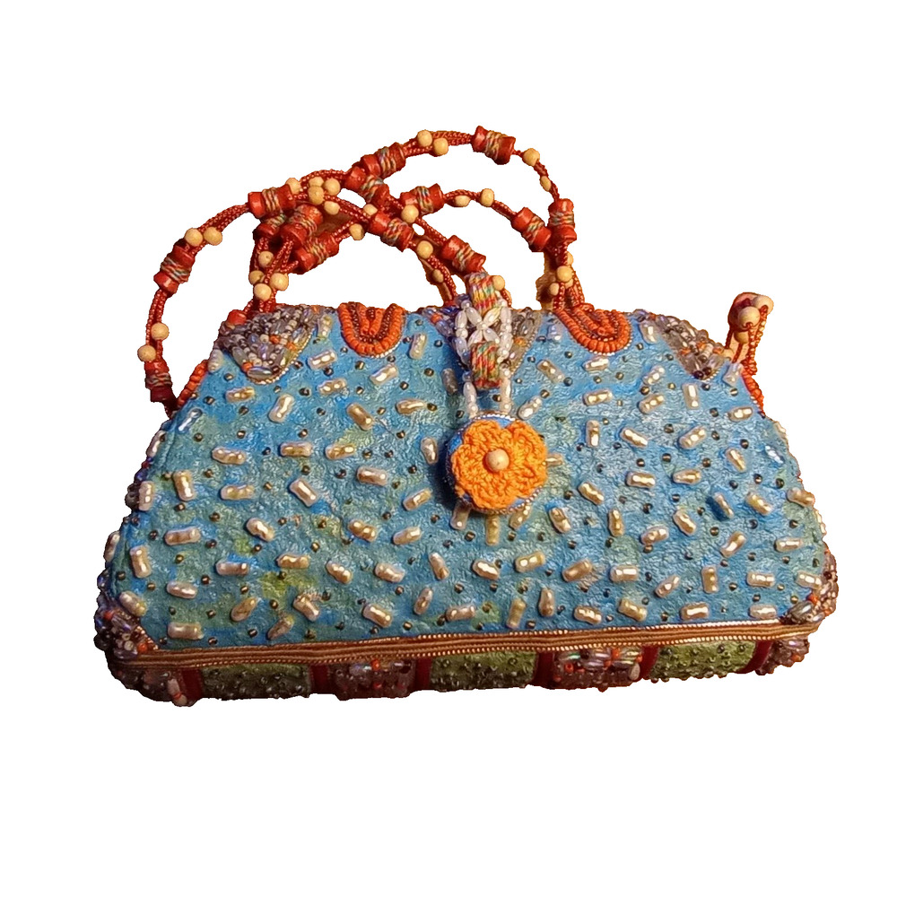 Mary Frances Beaded Evening Handbag Purse Clutch / Cross Body Geometric VTG 70s - Picture 2 of 7